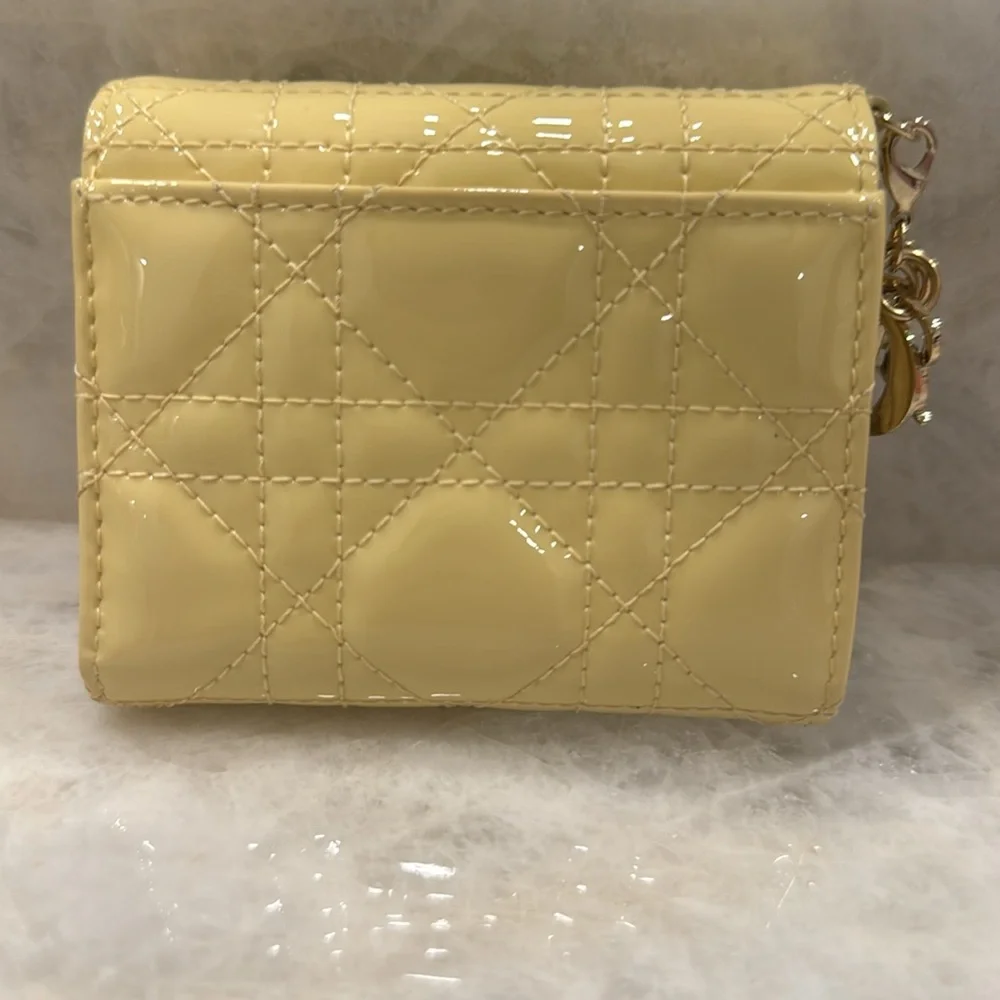 Christian Dior Lady Dior Lotus Cannage Patent Calf Leather Trifold Wallet